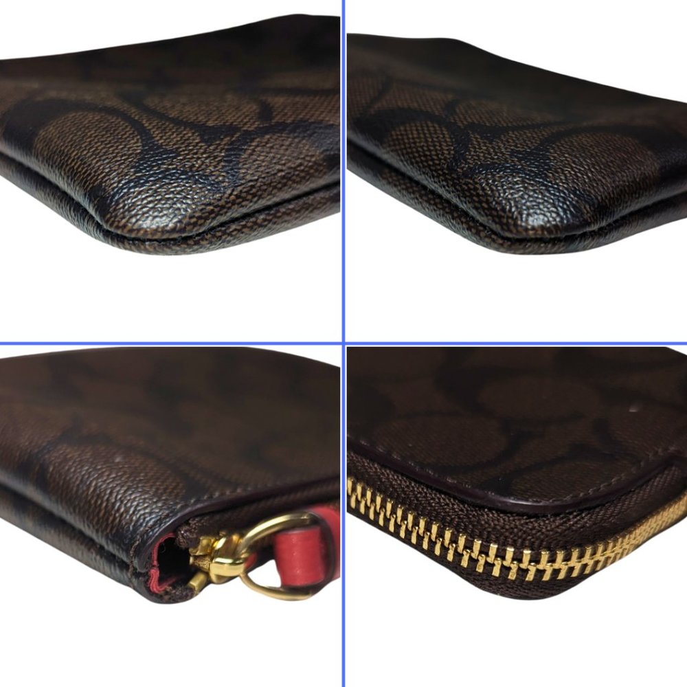 Coach Signature Monogram Logo Brown Zippy Wristlet Wallet - Picture 5 of 8